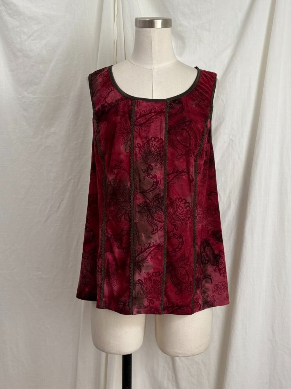Y2K Dressbarn Red Sleeveless Blouse Tank Top 2X Velvet Whimsigoth Burnout Corset